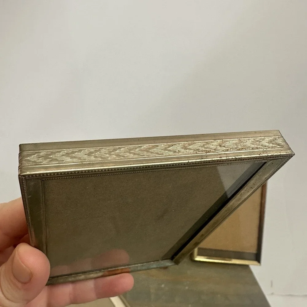 Vintage 4 Gold Tone Brass Art Deco Standing Folding Shelf Picture Frames Mini